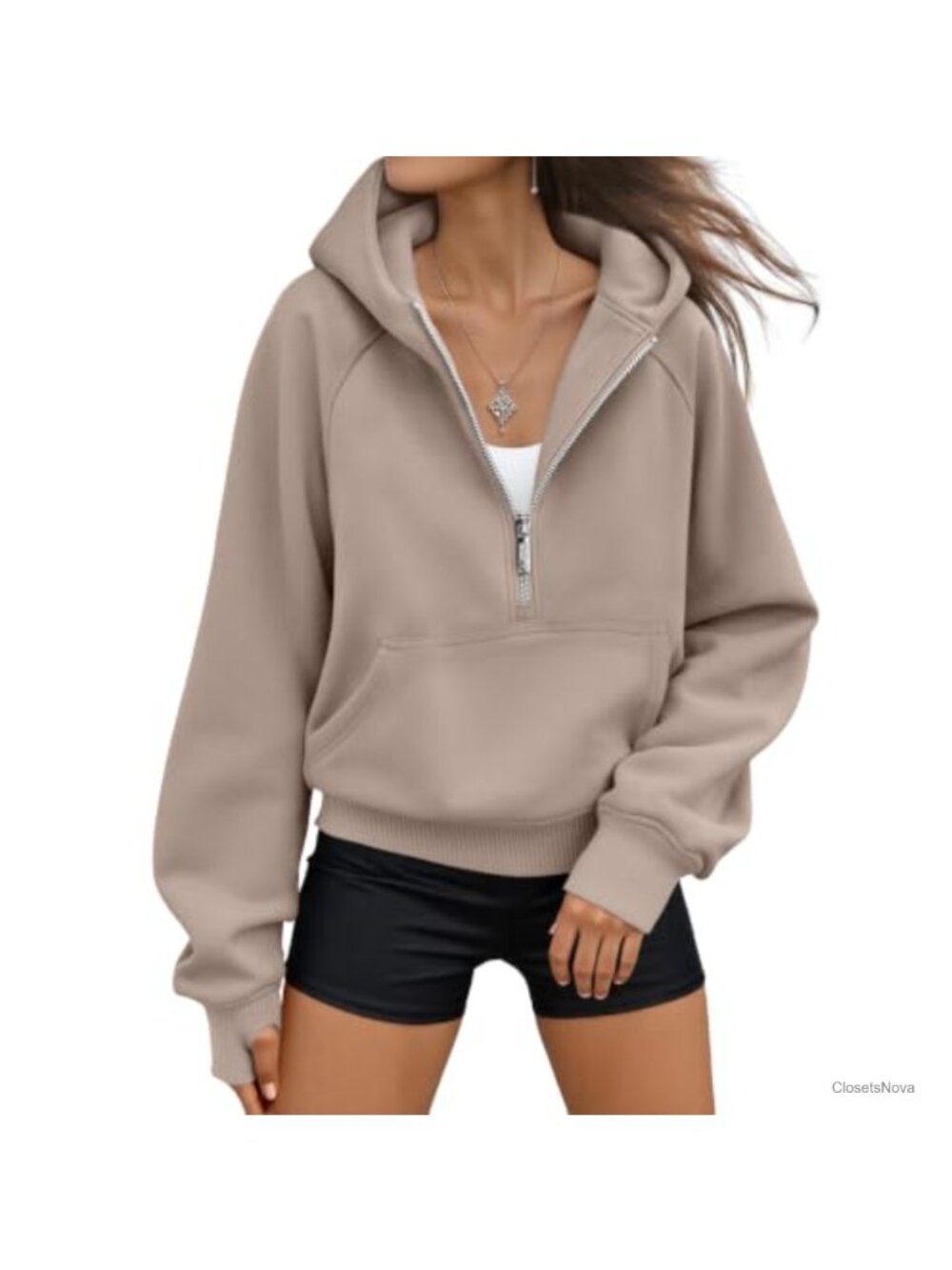 Women's Half Zip Fleece Lined Cropped Hoodie Pullover Sweatshirt